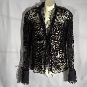 Vintage Black Express Velvet Lace and Ribbon Women Jacket